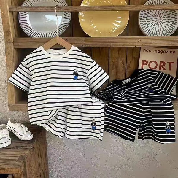 Conjunto Infantil Osito a Rayas - Playera y Shorts