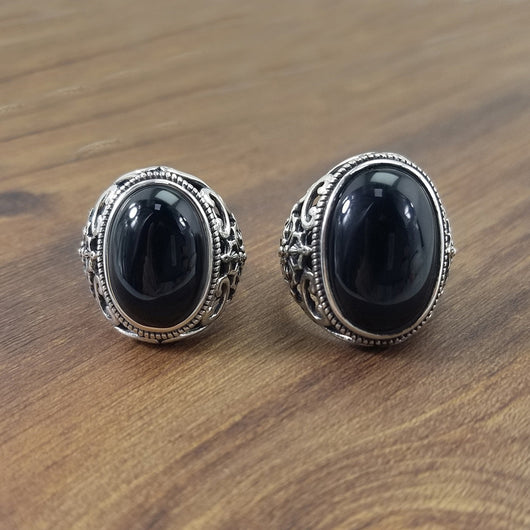 Anillo de Plata Tailandés Retro con Ágata Negra - Image 4