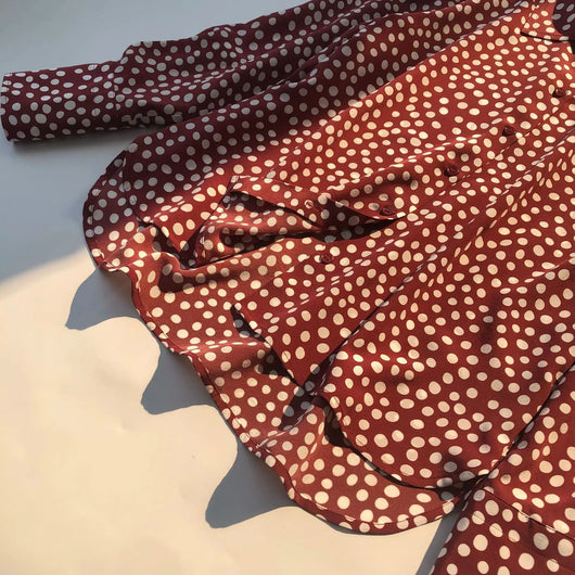 Camisa Vintage Burdeos con Lunares en Seda - Cuello Solapa Manga Larga - Image 28