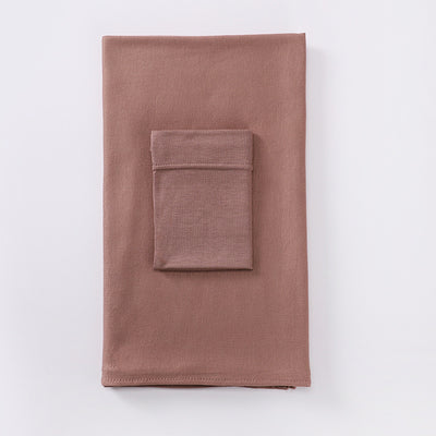 Black minimalist modal bottom hat integrated scarf, folded neatly on a white background. - Image 15