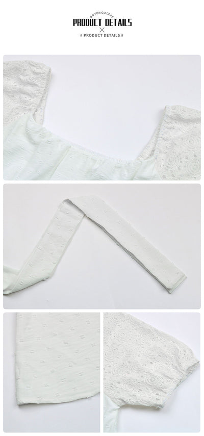 Blusa de Gasa Blanca con Panel de Encaje y Cuello Cuadrado - Image 12
