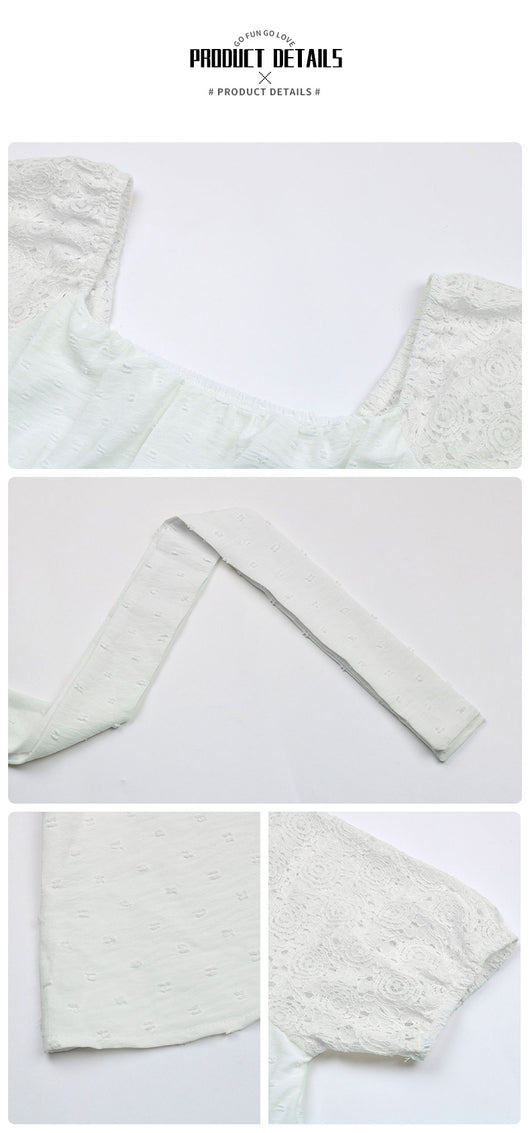 Blusa de Gasa Blanca con Panel de Encaje y Cuello Cuadrado - Image 12