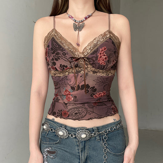 Camisola Estampado Flores Retro Americano - Image 11