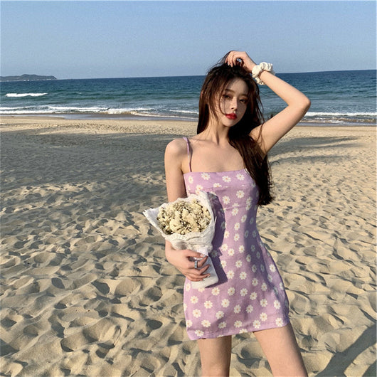 Vestido Sexy Floral con Tirantes y Cintura Alta para Mujer