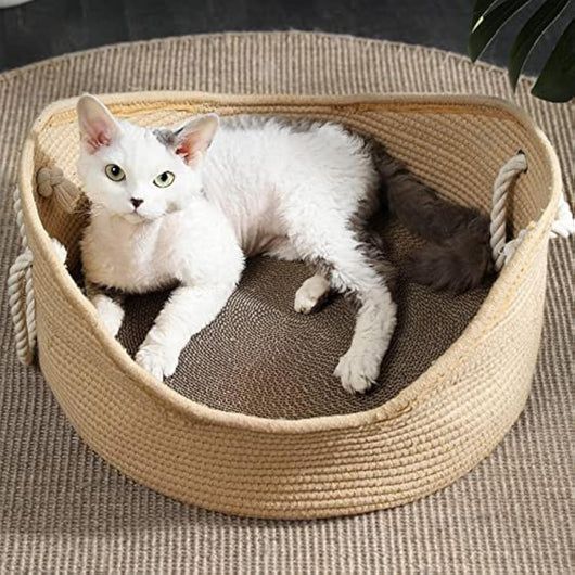 Cama Canasta de Mimbre para Gatos con Rascador Corrugado - Image 3