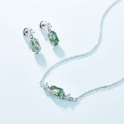 Aretes de Ágata Natural con Incrustación de Musgo Verde - Lujo Ligero - Image 2