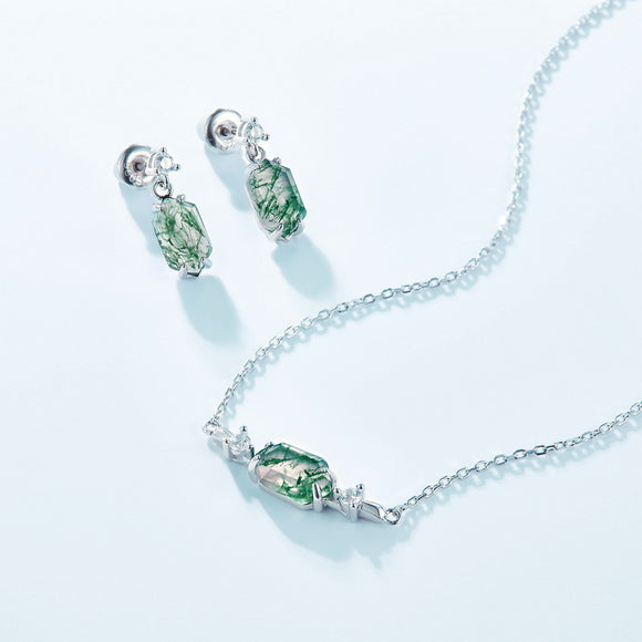Aretes de Ágata Natural con Incrustación de Musgo Verde - Lujo Ligero