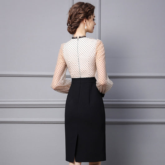 Falda Ajustada con Paneles de Encaje Lunares y Cintura Envolvente - Image 8