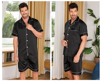 Pijama Hombre Ice Silk Cuello Polo Color Sólido - Image 9