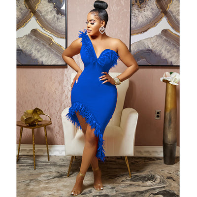 Vestido Midi Escote V sin Mangas con Detalle de Plumas - Image 25