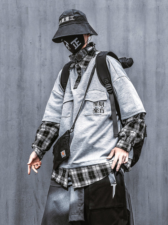 Camisa Manga Larga Falso Doble Efecto Hombre Estilo Urbano