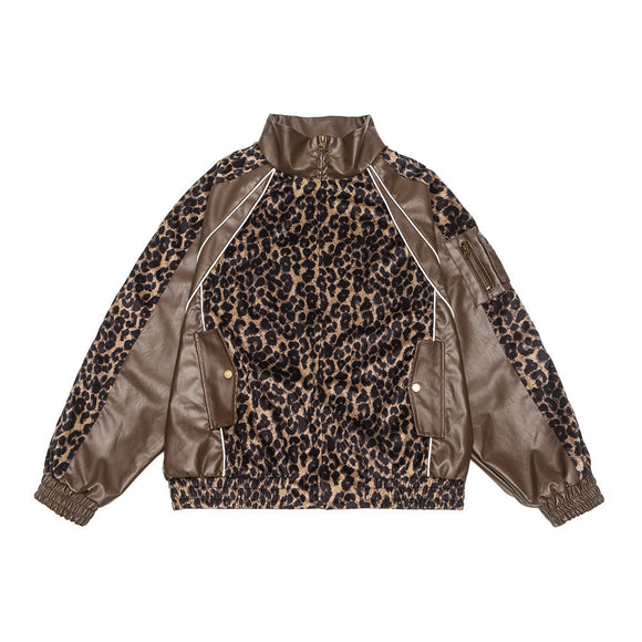 Chaqueta de Cuero PU con Detalles Leopardo