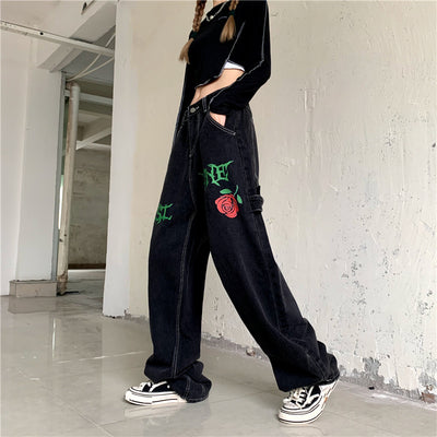 Jeans Rectos Vintage Rose Letters con Lavado Street Wash - Image 11