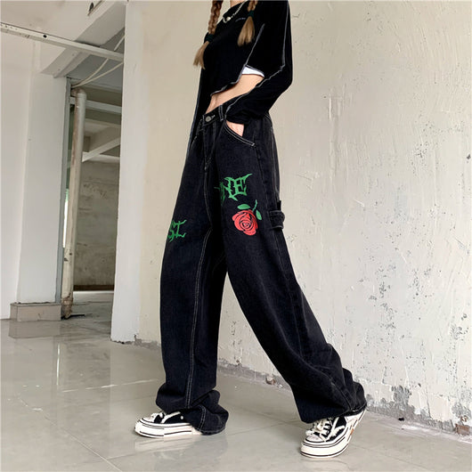 Jeans Rectos Vintage Rose Letters con Lavado Street Wash - Image 11