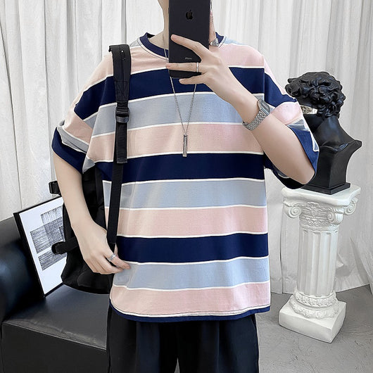 Camiseta Rayada Estilo Hong Kong para Parejas - Manga Corta Unisex - Image 6