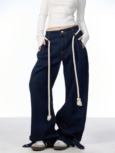 Jeans Negros Lavados Rectos Ancho con Costuras Blancas - Image 17