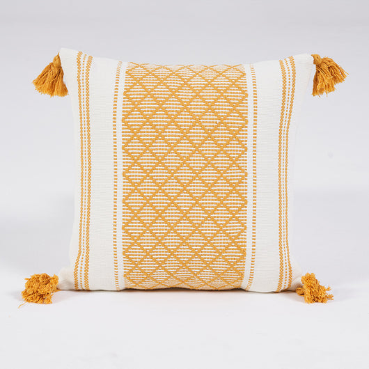 Funda de Cojín Jacquard Tejido Geométrico con Borlas - Image 6