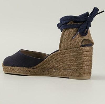 Sandalias Cuña Oxford con Tiras Cruzadas y Cordón - Image 2