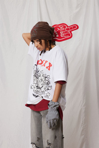 Camiseta Holgada Estampado Caricatura para Hombre - Image 8