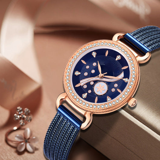 Reloj Elegante para Mujer con Diamantes y Malla Acero Inoxidable Resistente al Agua