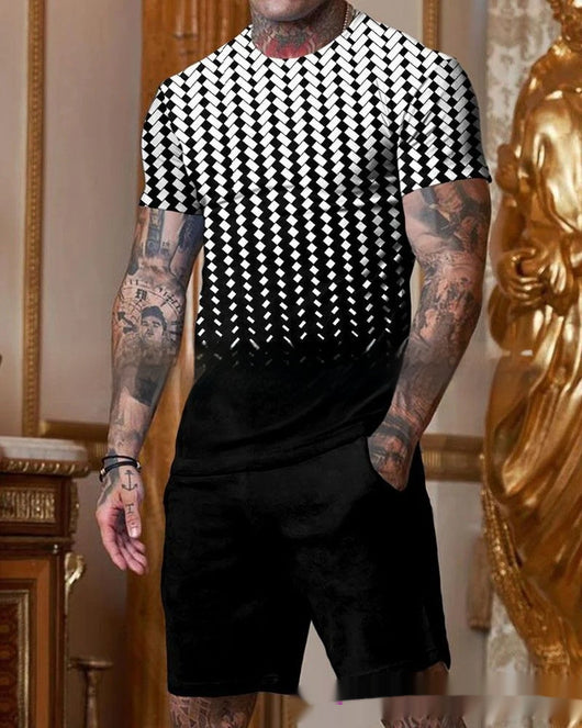 Traje Casual Hombre Manga Corta Cuello Redondo Degradado Multicolor - Image 18