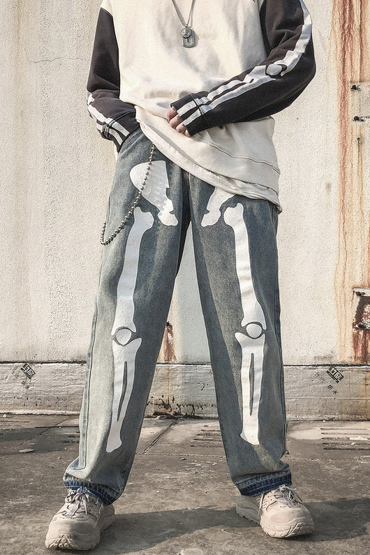 Pantalón Denim Recto Luminoso con Estampado Artístico - Image 9