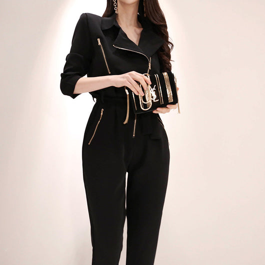 Jumpsuit Retro de Cintura Alta con Cuello Temperamento - Diseño Holgado y Casual - Image 5