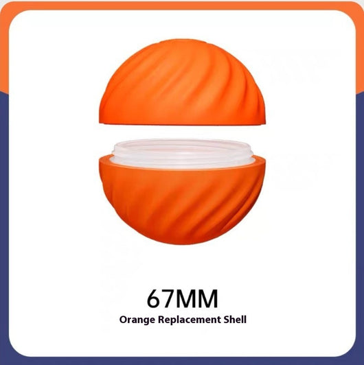 Blue gravitational jumping pet ball with a power button, shown next to an orange replacement shell for the toy. - Image 17