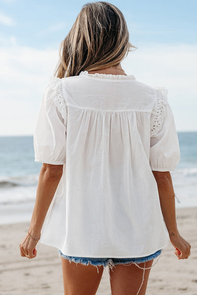 Blusa Chifón con Volantes Manga Corta - Estilo Europeo Casual - Image 12