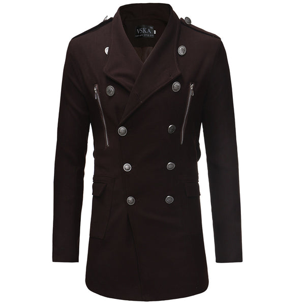 Abrigo Gabardina Doble Botonadura Cuello Solapa Grande Hombre Slim Fit Lana