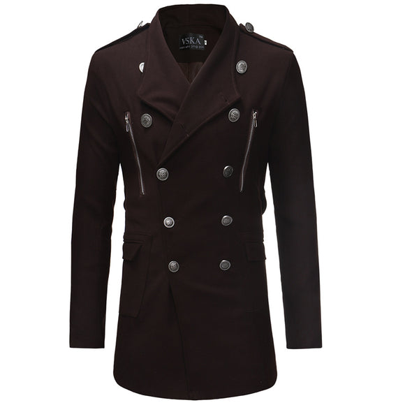 Abrigo Gabardina Doble Botonadura Cuello Solapa Grande Hombre Slim Fit Lana