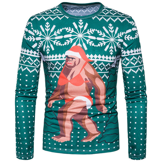 Camiseta Navideña Estampada de Manga Larga para Hombre - Image 6