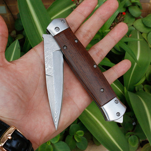 Cuchillo Plegable de Caza VG10 Damasco Artesanal con Mango de Wengué - EDC Premium - Image 6