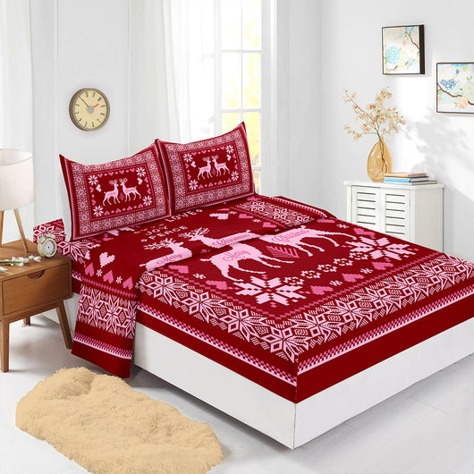 Juego de Sábanas Navideñas Ajustables Rojo - Funda de Colchón Estampada 4 Piezas - Image 5