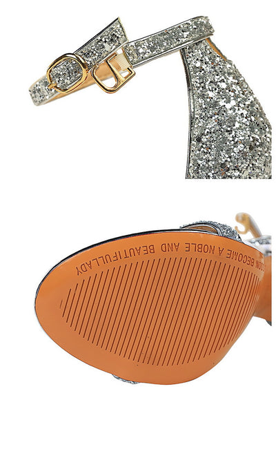 Sandalias Stiletto Brillantes con Tira Ajustable - Tacón Ultra Alto - Image 13