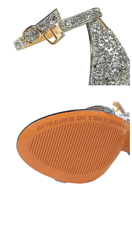 Sandalias Stiletto Brillantes con Tira Ajustable - Tacón Ultra Alto - Image 13