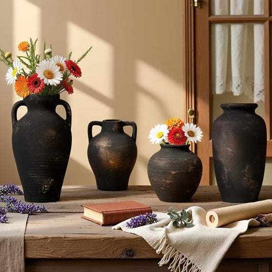 Jarrón de Cerámica Estilo Francés Vintage - Maceta Decorativa Única para Flores