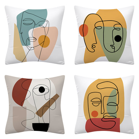 Funda de Almohada de Lino Minimalista Moderna con Arte Abstracto