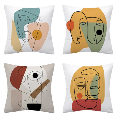 Funda de Almohada de Lino Minimalista Moderna con Arte Abstracto