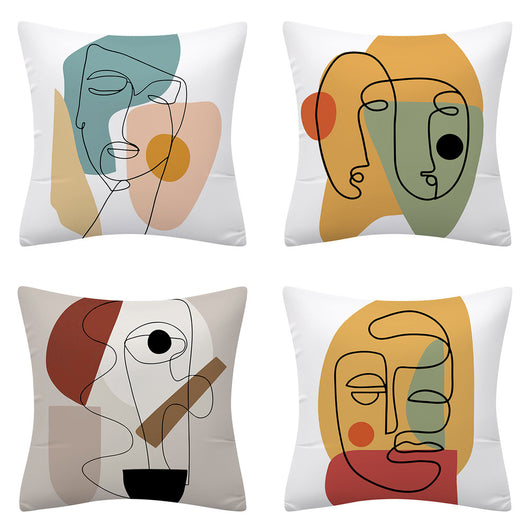 Funda de Almohada de Lino Minimalista Moderna con Arte Abstracto