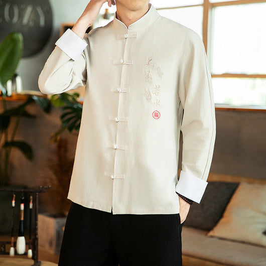 Camisa Retro Bordada para Hombre Estilo Chino Primavera Otoño - Image 4