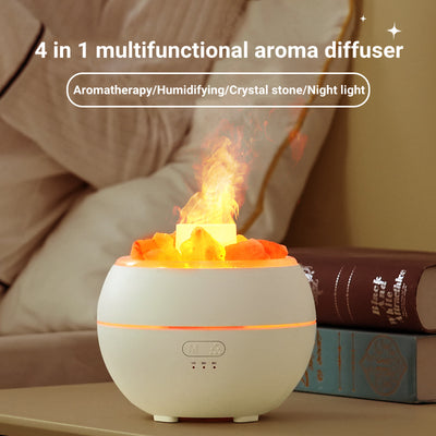 White spherical aromatherapy machine with glowing salt stones and a simulated flame effect on a white background. - Image 14