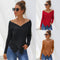 Suéter Escote V Slim Fit Colores Sólidos para Mujer