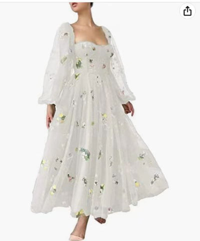 Vestido de Noche Verde con Mangas Puff de Encaje - Largo Elegante para Prom - Image 6