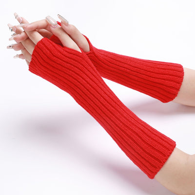 Guantes Largos Rayados de Lana para Otoño e Invierno - Mangas Calentadoras sin Dedos - Image 35