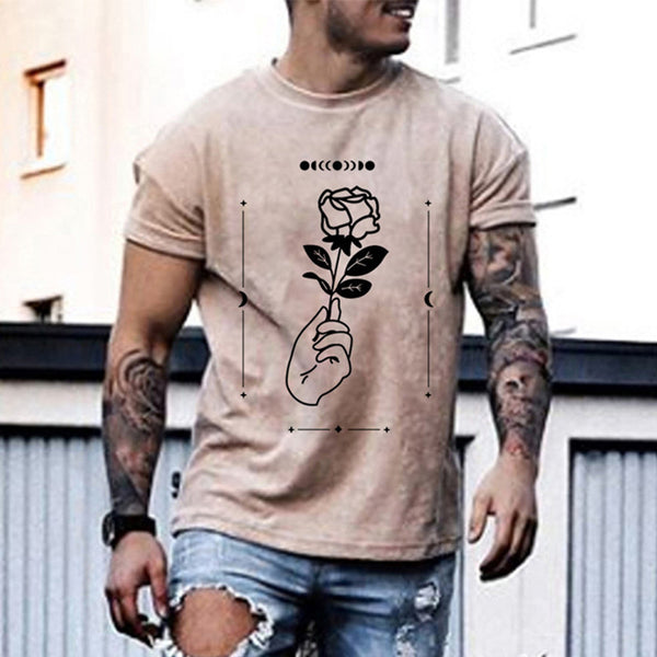 Camiseta Oversize para Hombre Estampado Rosas Cuello Redondo