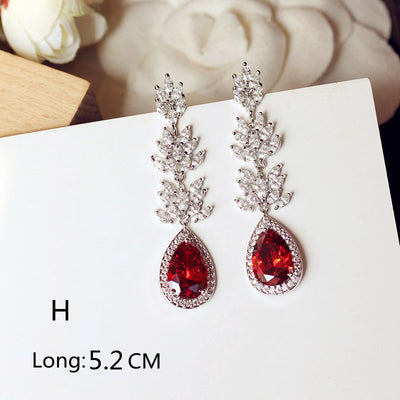 Aretes Largos de Novia con Rubí Rojo Paloma Talla Cuadrada Redonda - Image 9