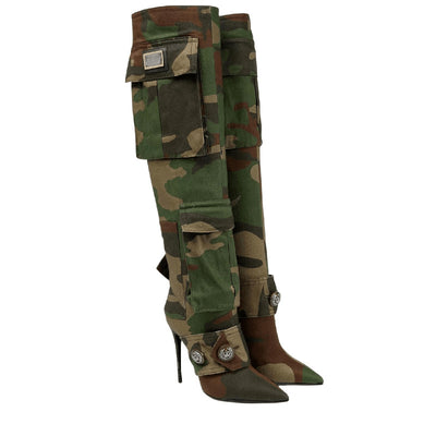 Botas Stiletto Camuflaje Personalizadas Over-the-knee Punta Aguda - Image 2