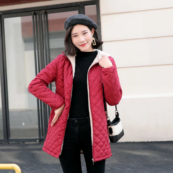 Chaqueta Puffer Acolchada Talla Grande con Forro Polar y Lana de Cordero