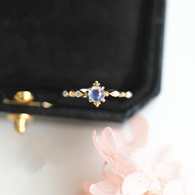 Anillo de Plata 925 Piedra de Luna con Baño de Oro para Mujer
